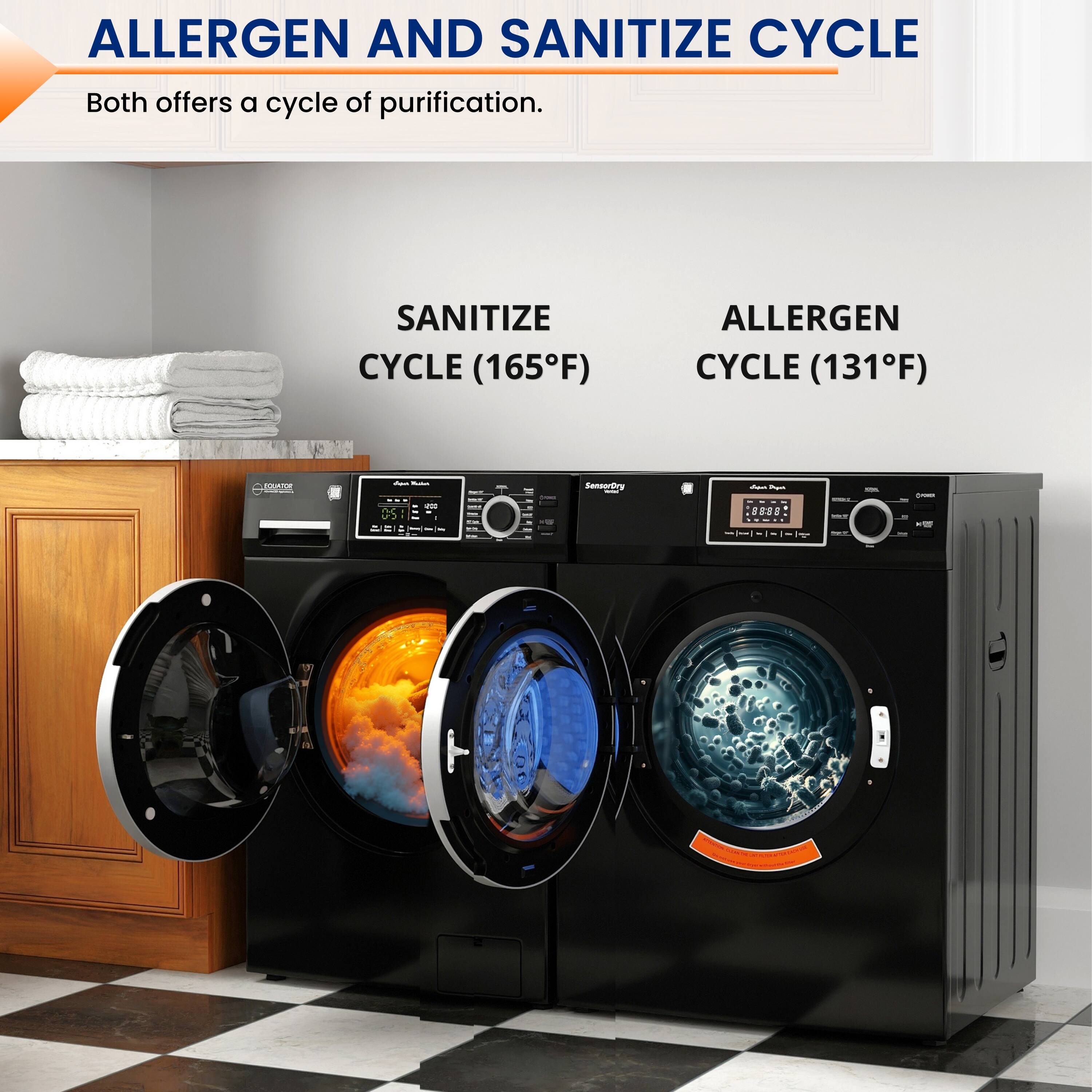 ALLERGEN AND SANITIZE CYCLE  
Both offers a cycle of purification.  

SANITIZE CYCLE (165°F)  
ALLERGEN CYCLE (131°F)