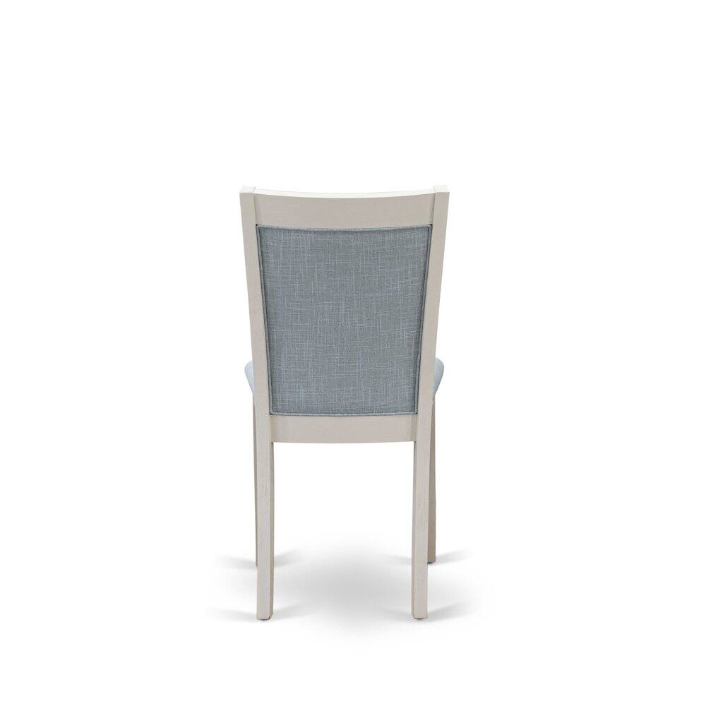 Alt View 1. East West Furniture - MZC0T15 Dining Room Chairs Set of 2 - Baby Blue Linen Fabric Seat and High Chair Back -Wire Brushed Linen White Finish - Wire Brush Linen White.