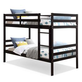 Costway - Twin Over Twin Wood Bunk Beds Ladder Safety Rail - Espresso