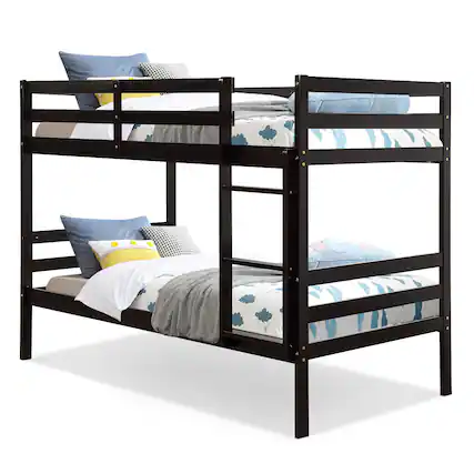 Front. Costway - Costway Twin Over Twin Wood Bunk Beds Ladder Safety Rail - Espresso.