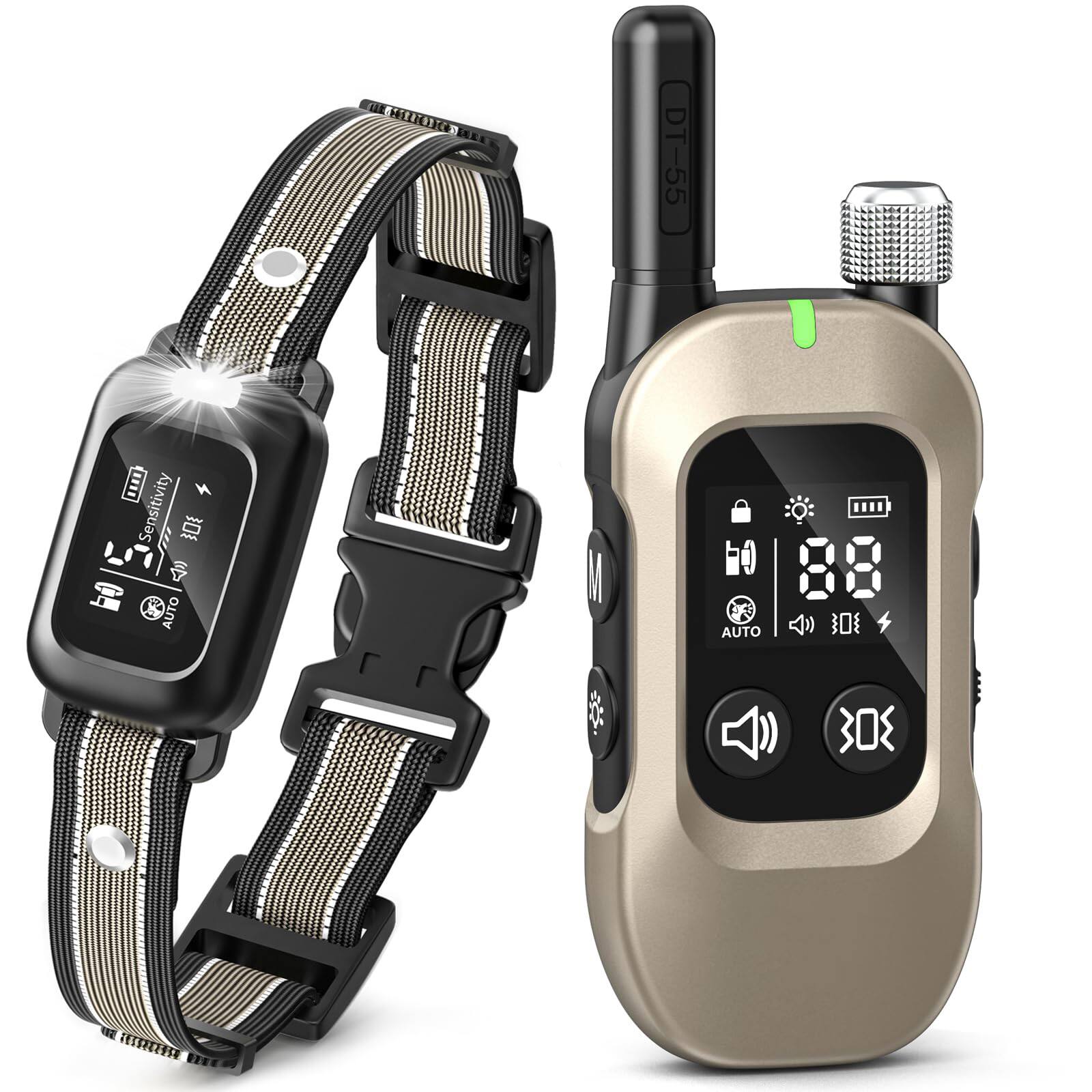 GlowWise - 4500FT 2-in-1 Dog Bark & Shock Collar with Remote, 3 Modes, LED Light, IPX8 Waterproof for Small-Large Dogs - Titanium