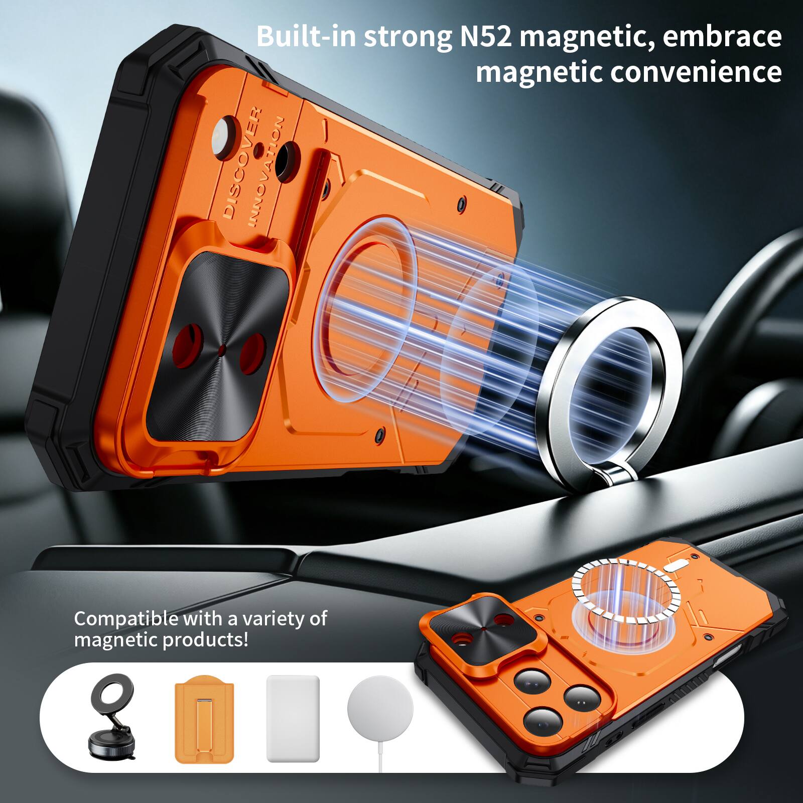 Built-in strong N52 magnetic, embrace magnetic convenience  
Compatible with a variety of magnetic products!