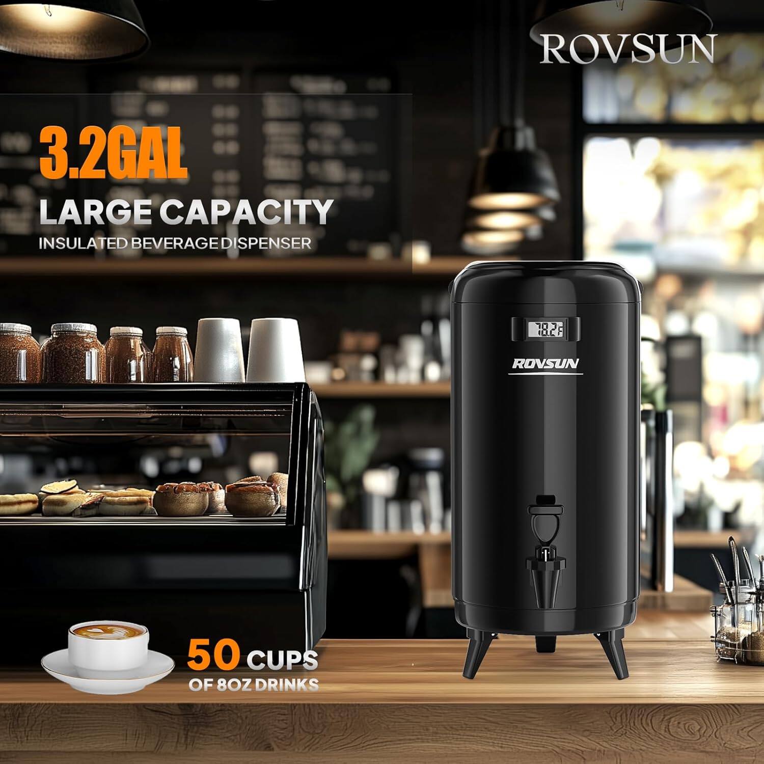 ROVSUN 3.2GAL LARGE CAPACITY INSULATED BEVERAGE DISPENSER  
10 CUPS OF 8OZ DRINKS