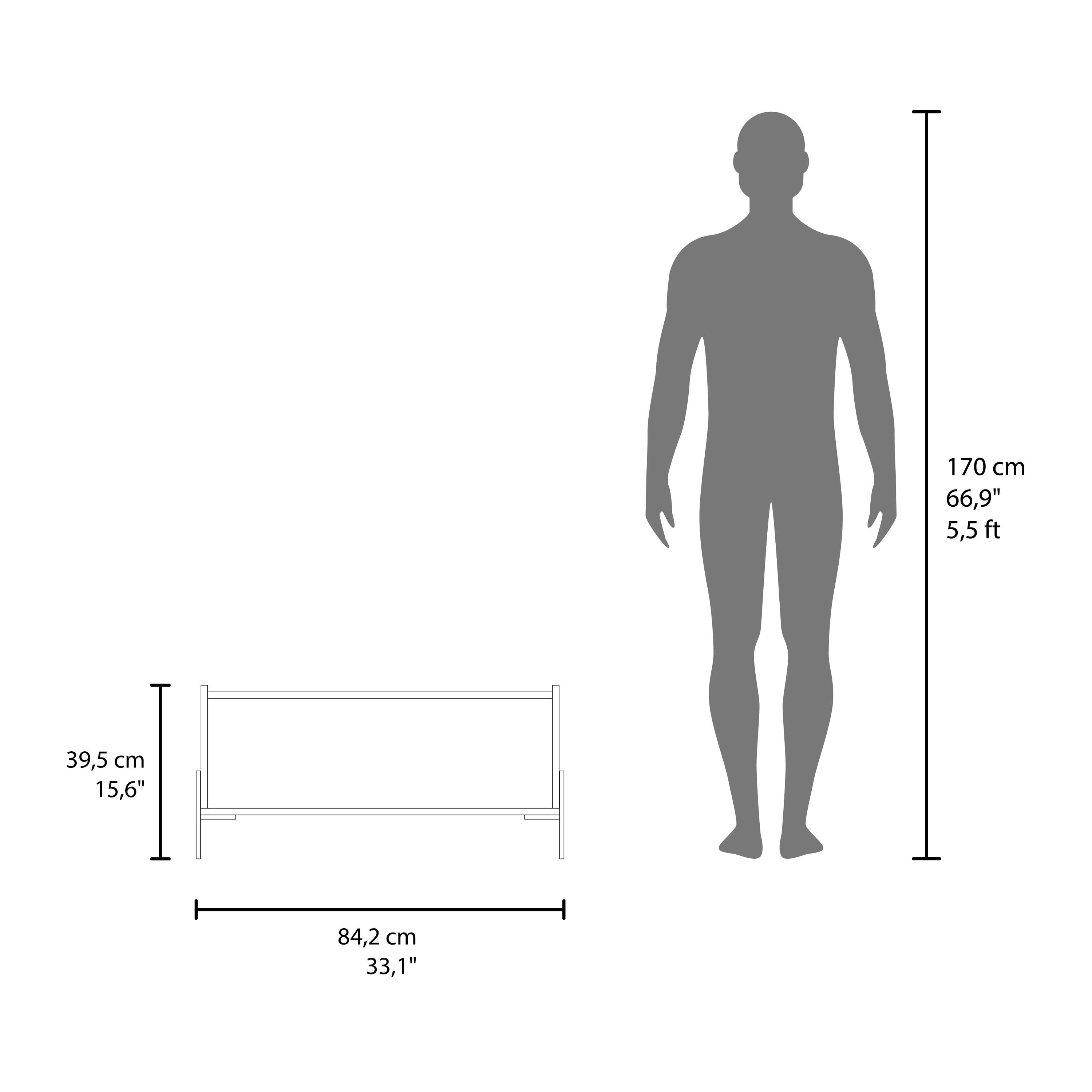 170 cm  
66,9"  
5,5 ft  

39,5 cm  
15,6"  

84,2 cm  
33,1"