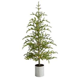 BreeBe - 5.5’ Pre-Lit Pine Xmas Tree in Deco Planter w/150 Lights - Green