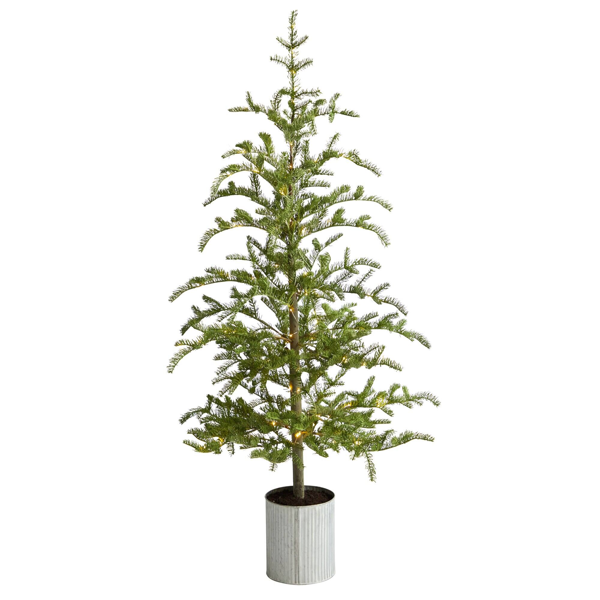 Front. BreeBe - 5.5’ Pre-Lit Pine Xmas Tree in Deco Planter w/150 Lights - Green.