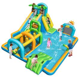 Costway - Inflatable Water Park with Climbing Wall Basketball Rim Target Game Without Blower - Multicolor