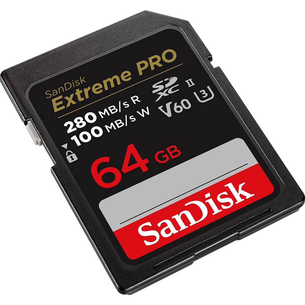SanDisk Extreme PRO  
280 MB/s R  
100 MB/s W  
64 GB  
V60  
U3  
SDXC II