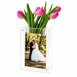 Zeldora Collection - Zeldora Acrylic Picture Frame Vase, Magnetic Leak-Proof Frame for 4x6 & 5x7 Photos, Vertical, 7.5 x 5.5 x 2 in - Clear