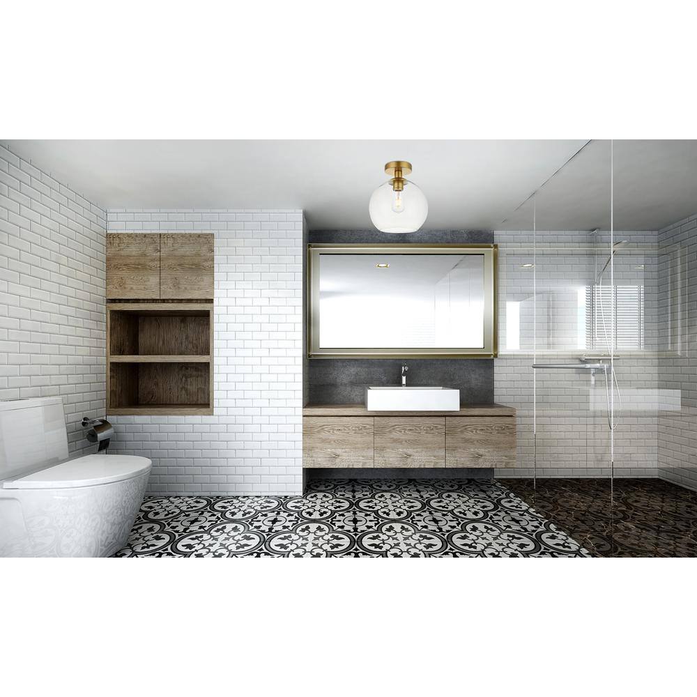 Angle. Living District - Baxter 1 Light Brass Flush Mount With Clear Glass - Brass And Clear.