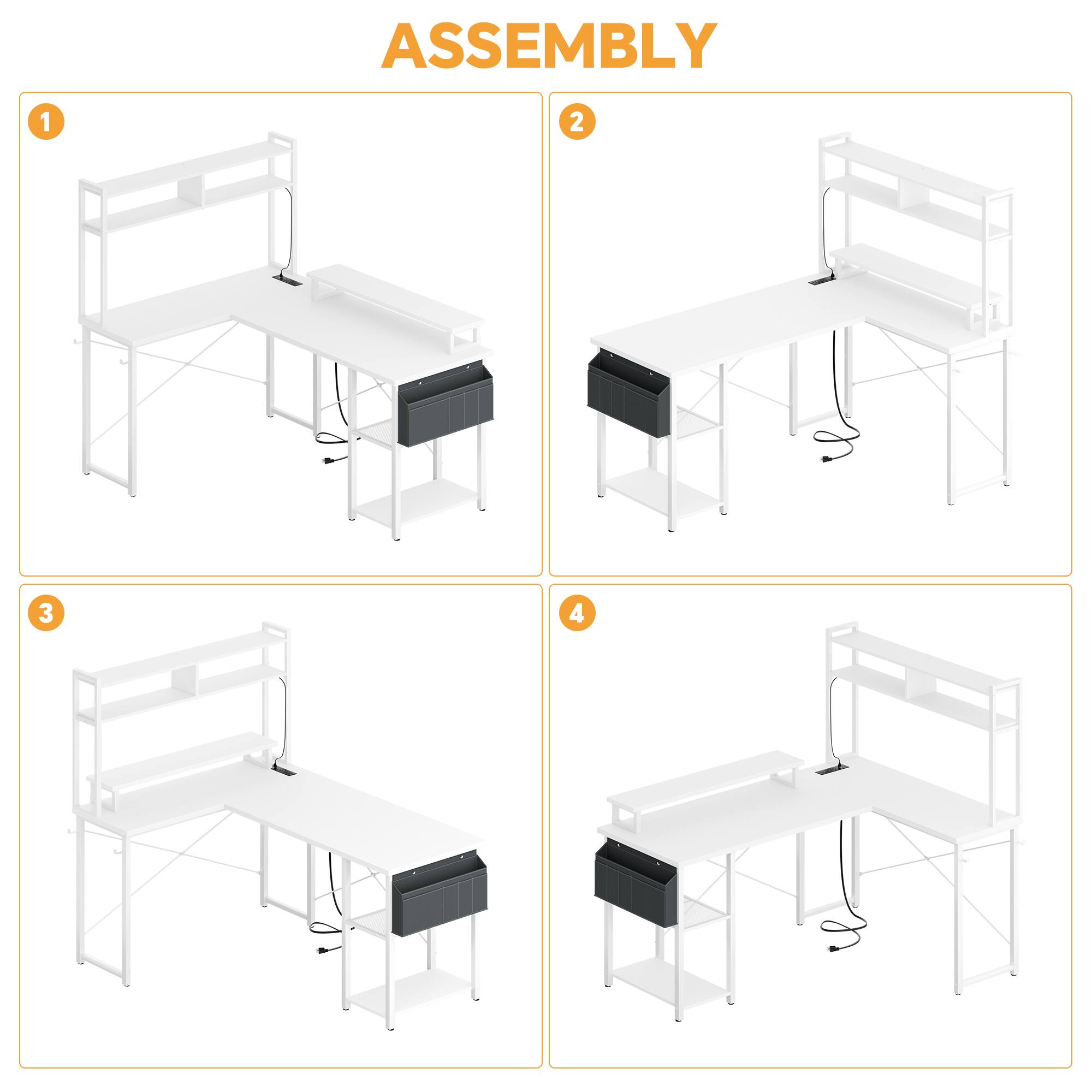 Alt View 1. Aheaplus - Small Reversible L-Shaped Gaming Desk: LED Lights, Power Outlets, Monitor Stand & Storage for Home Office Corner - White.