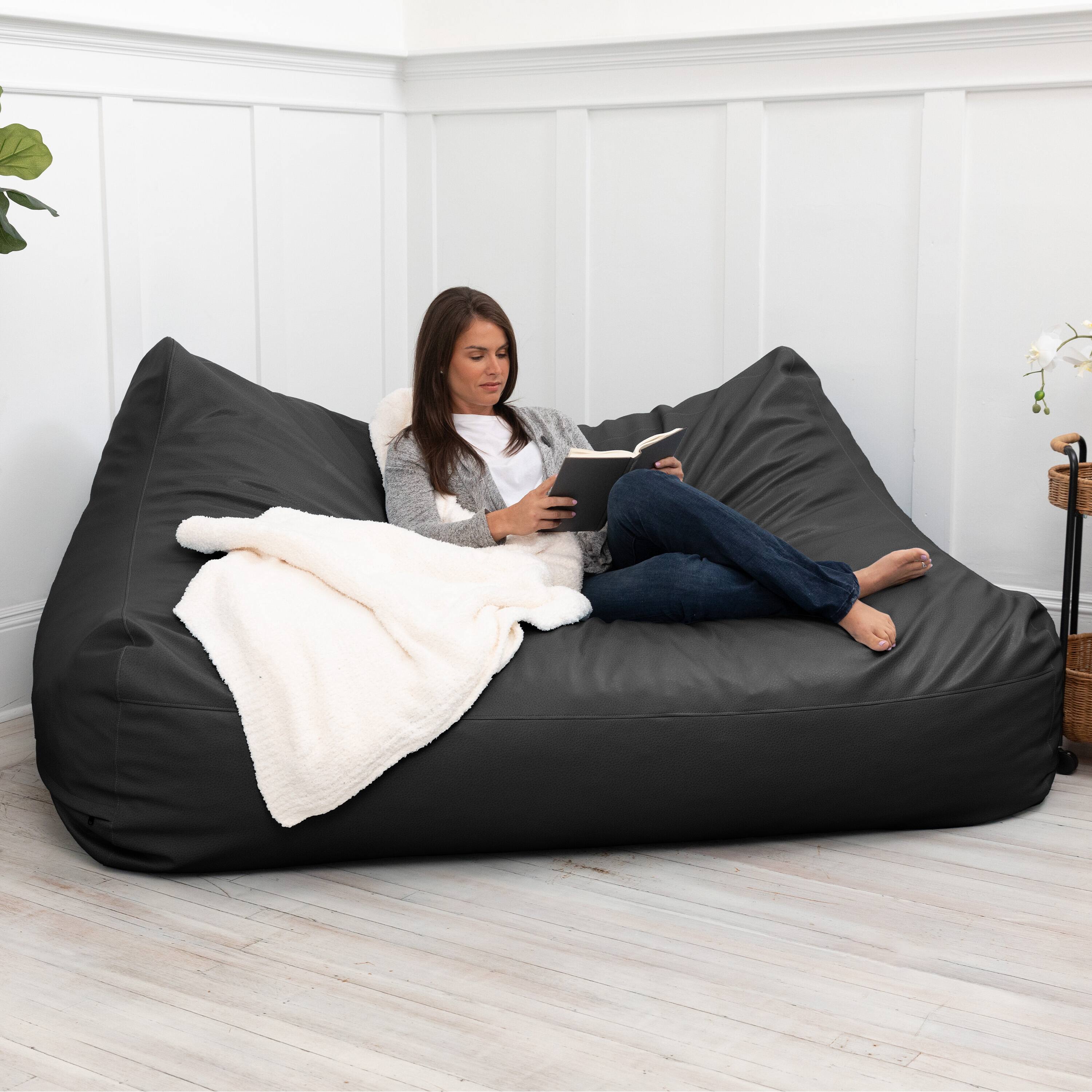 Angle. Jaxx - Atrium Collection Lozia Loveseat - Large Foam Bean Bag Sofa Faux-Leather - Black - Black.
