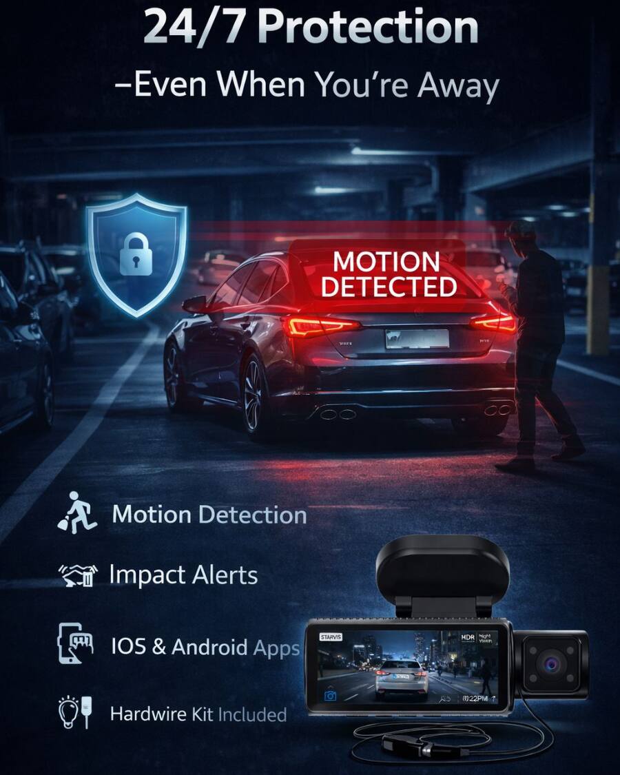 24/7 Protection - Even When You're Away

MOTION DETECTED

Motion Detection  
Impact Alerts  
IOS & Android Apps  
Hardwire Kit Included