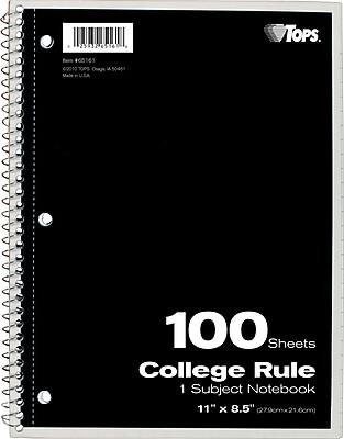 2308 66 TOPS  
Item 465161  
09901700PS - Des Moines, IA 50314  
Made in USA  

100 Sheets  
College Rule  
1 Subject Notebook  
11" x 8.5" (27.9cm x 21.6cm)