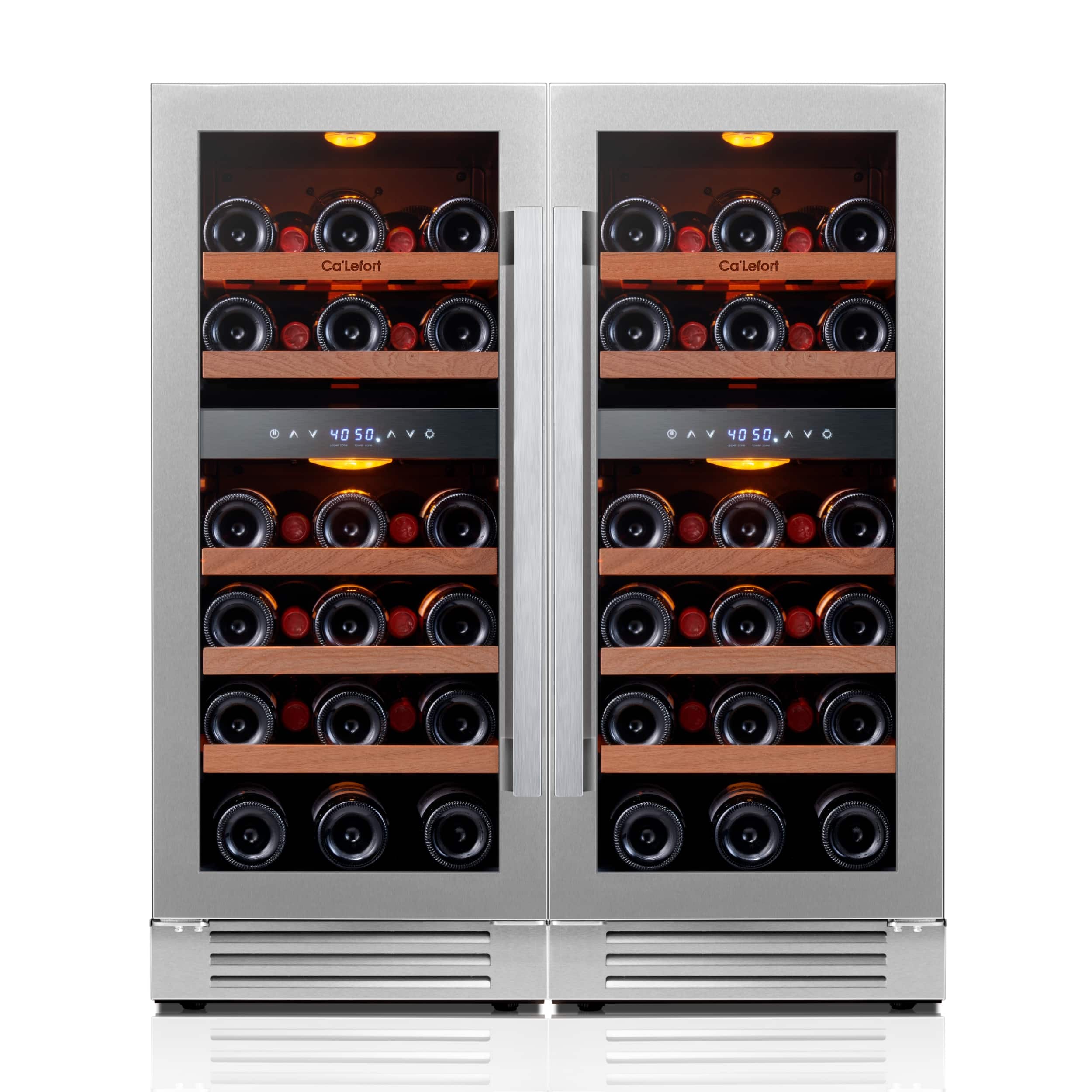 Ca'Lefort - 30 inch Wine Cooler Refrigerator,3 color LED Wine Fridge,Dual Zone 56-Bottle 40-65°F,Built-in/Freestanding - Stainless Steel