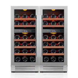 Ca'Lefort - 30 inch Wine Cooler Refrigerator,3 color LED Wine Fridge,Dual Zone 56-Bottle 40-65°F,Built-in/Freestanding - Stainless Steel