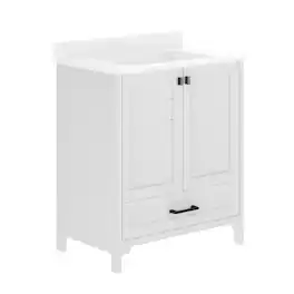 Flash Furniture - Haven 30" Bathroom Vanity with Sink, Storage Cabinet with Black Hardware, Soft Close Doors and Bottom Drawer, Carrara Ma - White
