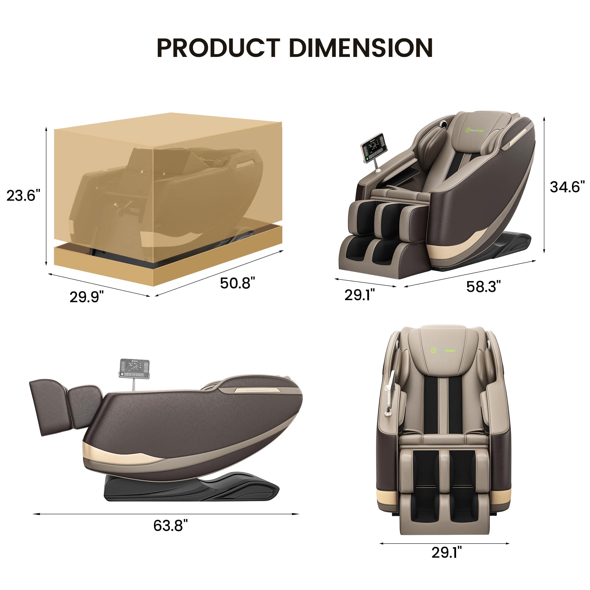 PRODUCT DIMENSION
- 23.6" x 29.9" x 50.8"
- 29.1" x 58.3" x 34.6"
- 63.8" x 29.1"