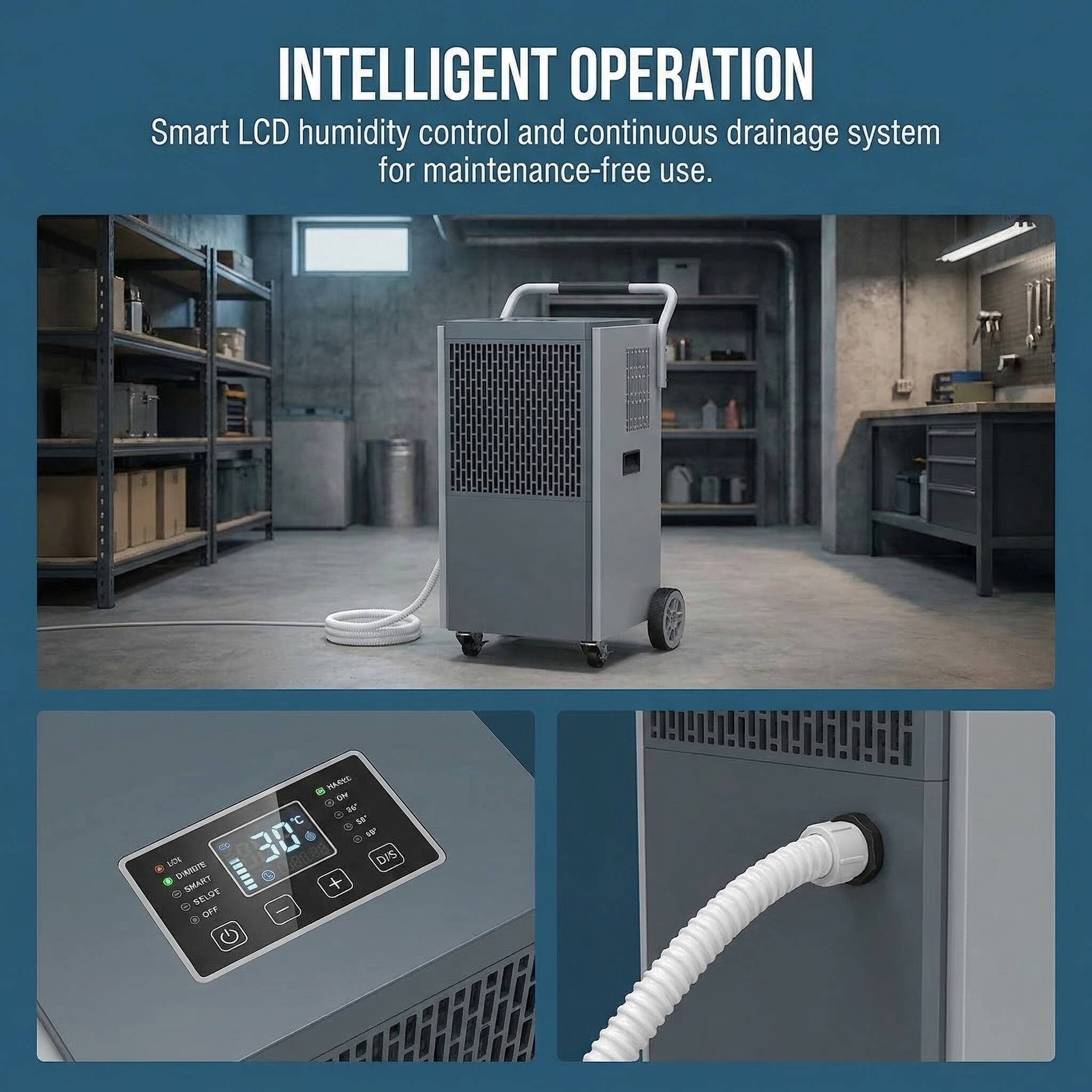 INTELLIGENT OPERATION  
Smart LCD humidity control and continuous drainage system for maintenance-free use.