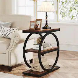 Tribesigns - Industrial End Table with Engineered Wood Construction, Space-Saving Design and Round Top for Bedroom - Brown