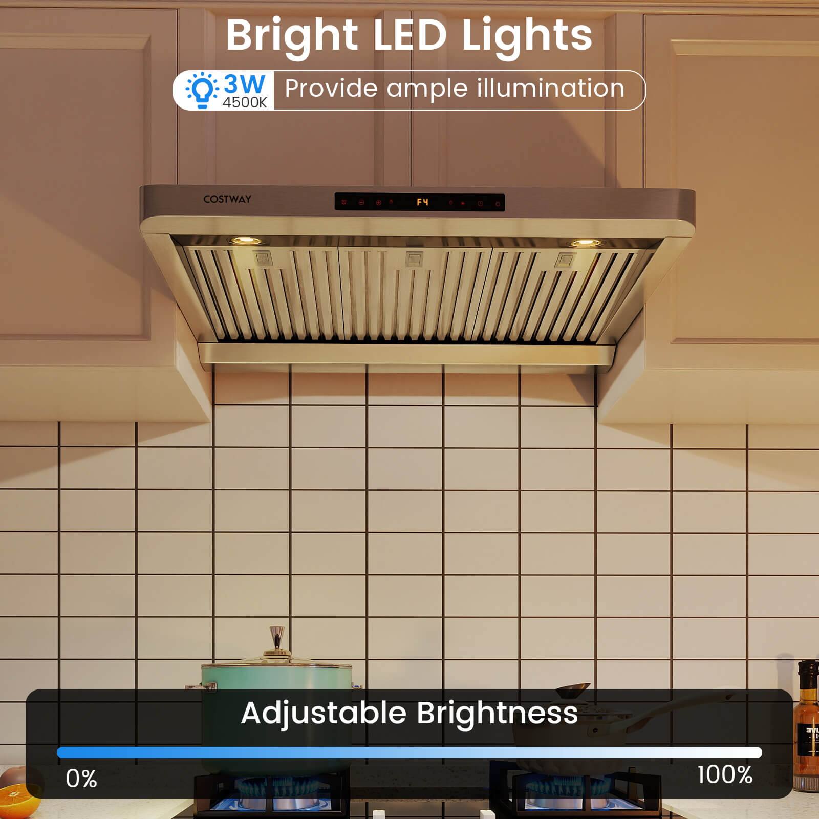 Bright LED Lights  
3W  
Provide ample illumination  
4500K  
COSTWAY  
F4  
Adjustable Brightness  
0% - 100%
