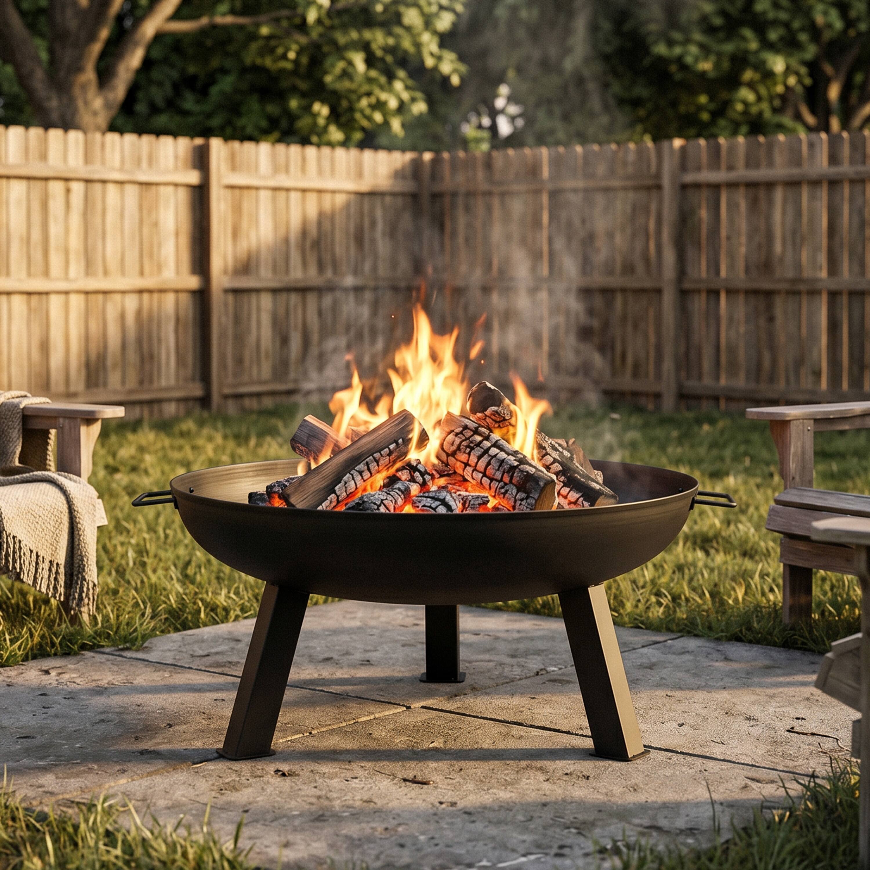 Alt View 1. Sunnydaze - 30 in Rustic Cast Iron Outdoor Raised Fire Pit Bowl - Black.