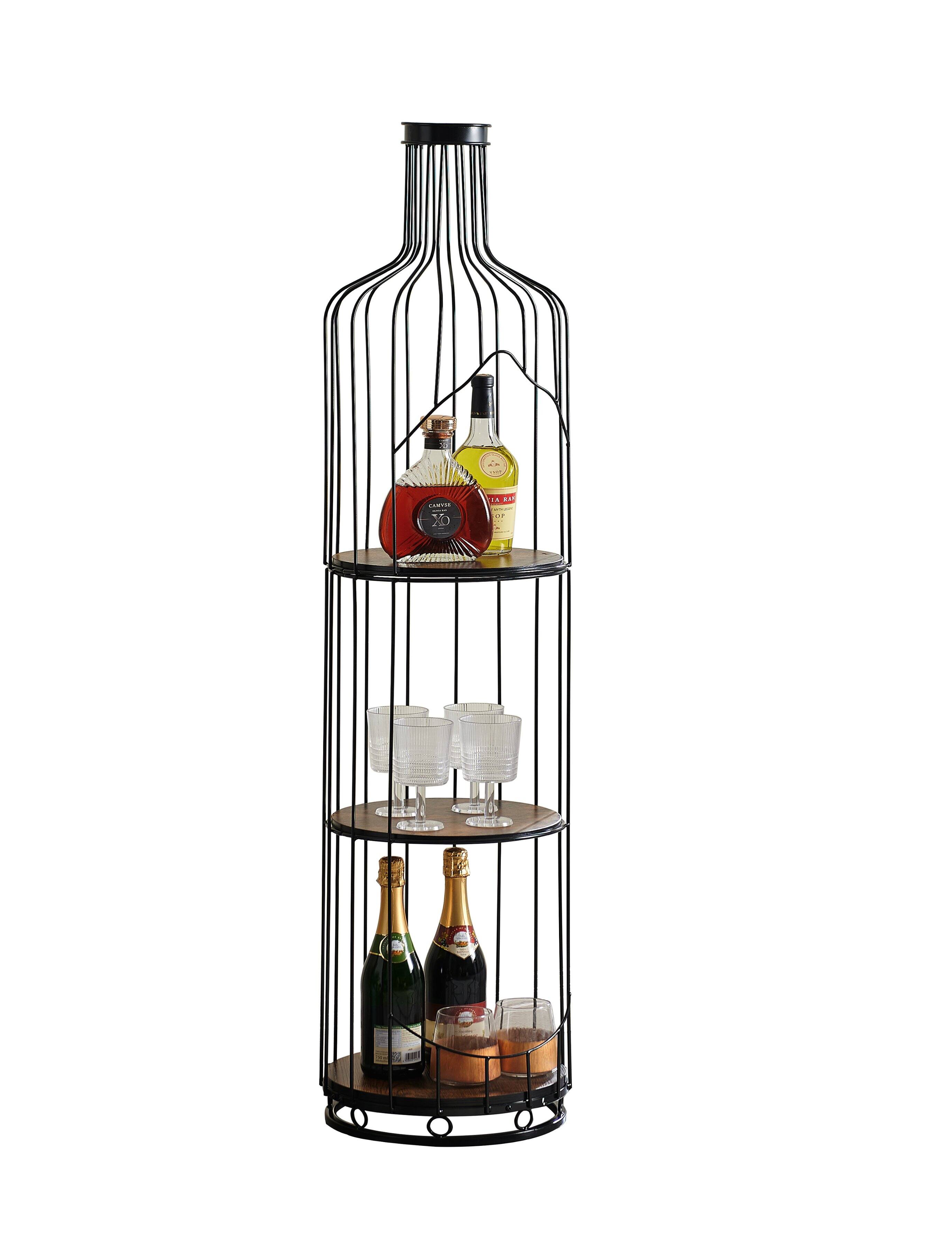 Angle. Kings Brand Furniture - Kings Brand Furniture - Tall Wine Bottle Shaped Stand with Shelf, Freestanding Floor Wine Rack Holder - Black.