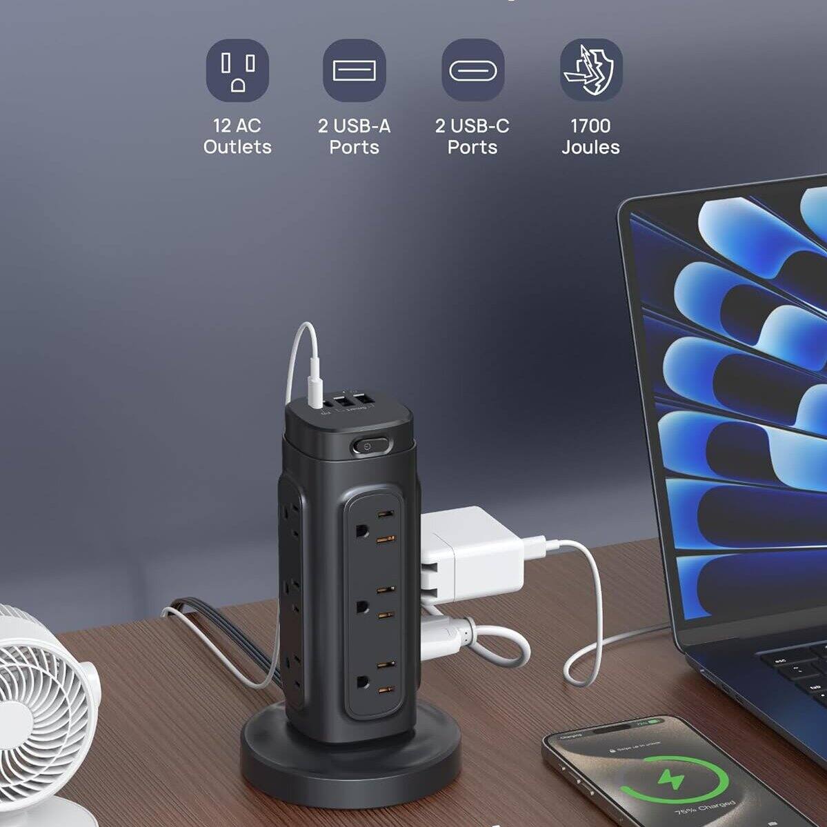 12 AC Outlets  
2 USB-A Ports  
2 USB-C Ports  
1700 Joules