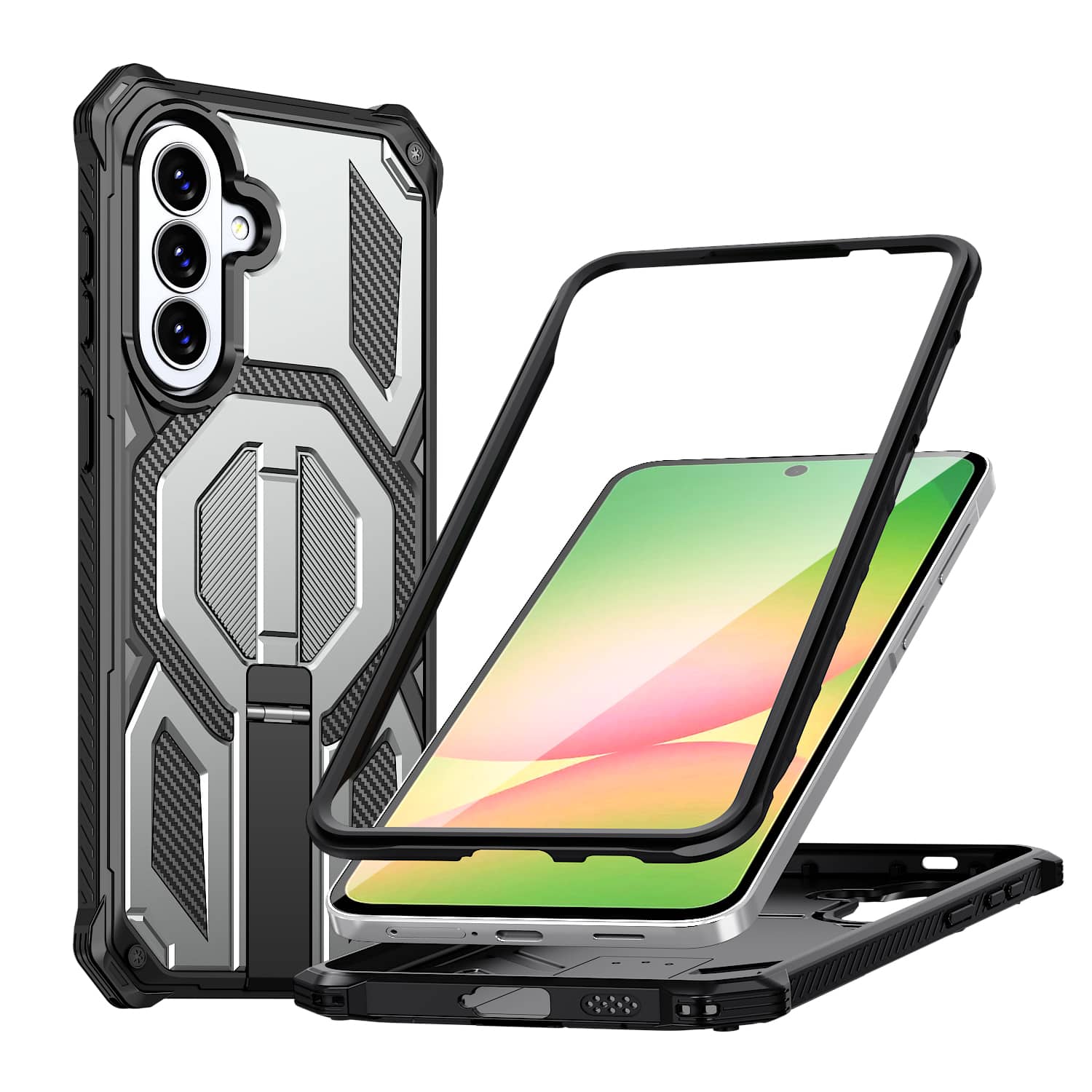 Dteck - Heavy Duty Rugged Magnetic Case For Samsung Galaxy A37 5G, Foldable Kickstand Shockproof Protection Cover - Gray price history on PriceWatchPro