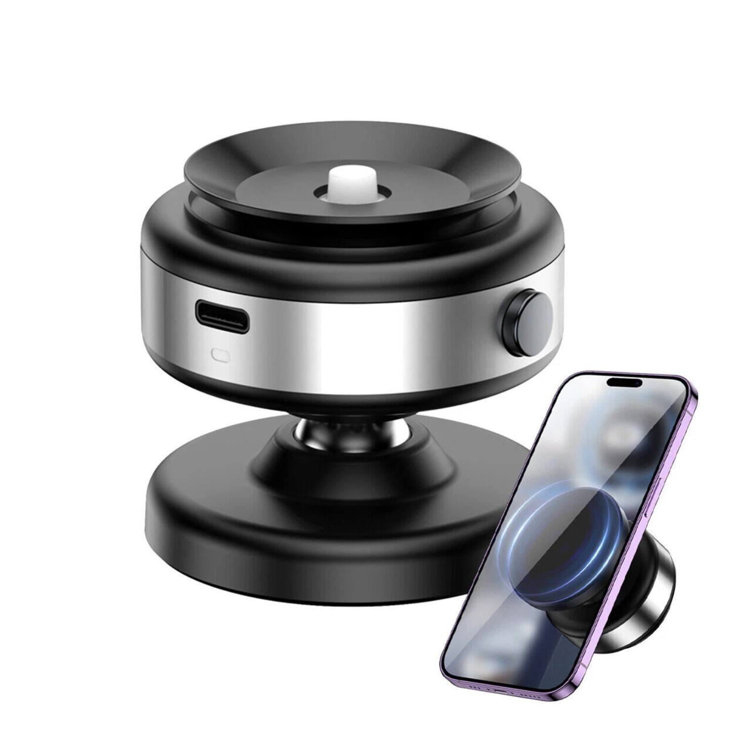 Front. Stock Preferred - Electric Vacuum Magnetic Suction Cup Car Phone Holder - Black.