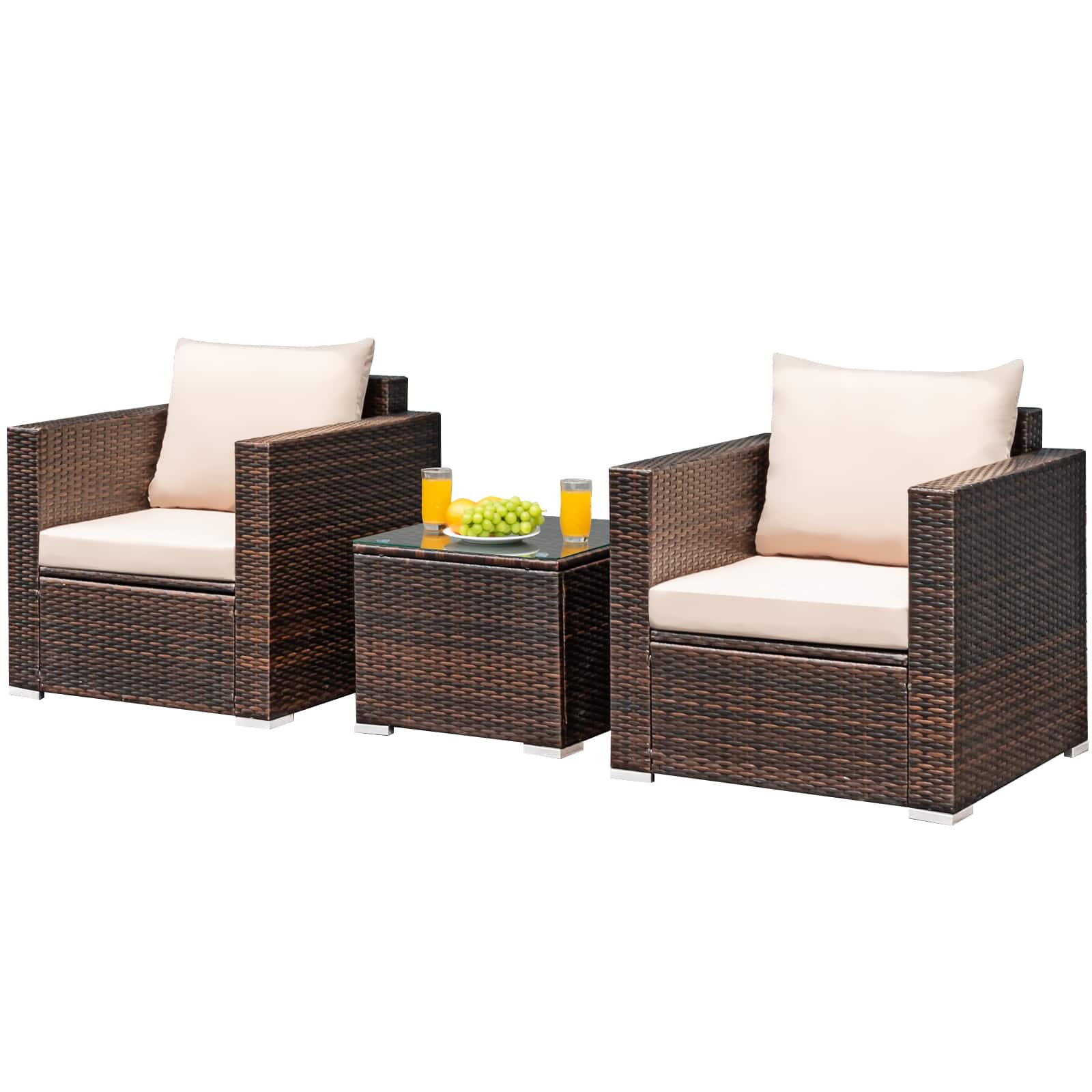 Costway - 3PCS Patio Rattan Outdoor Furniture Set w/ Cushioned Sofa Coffee Table - Brown