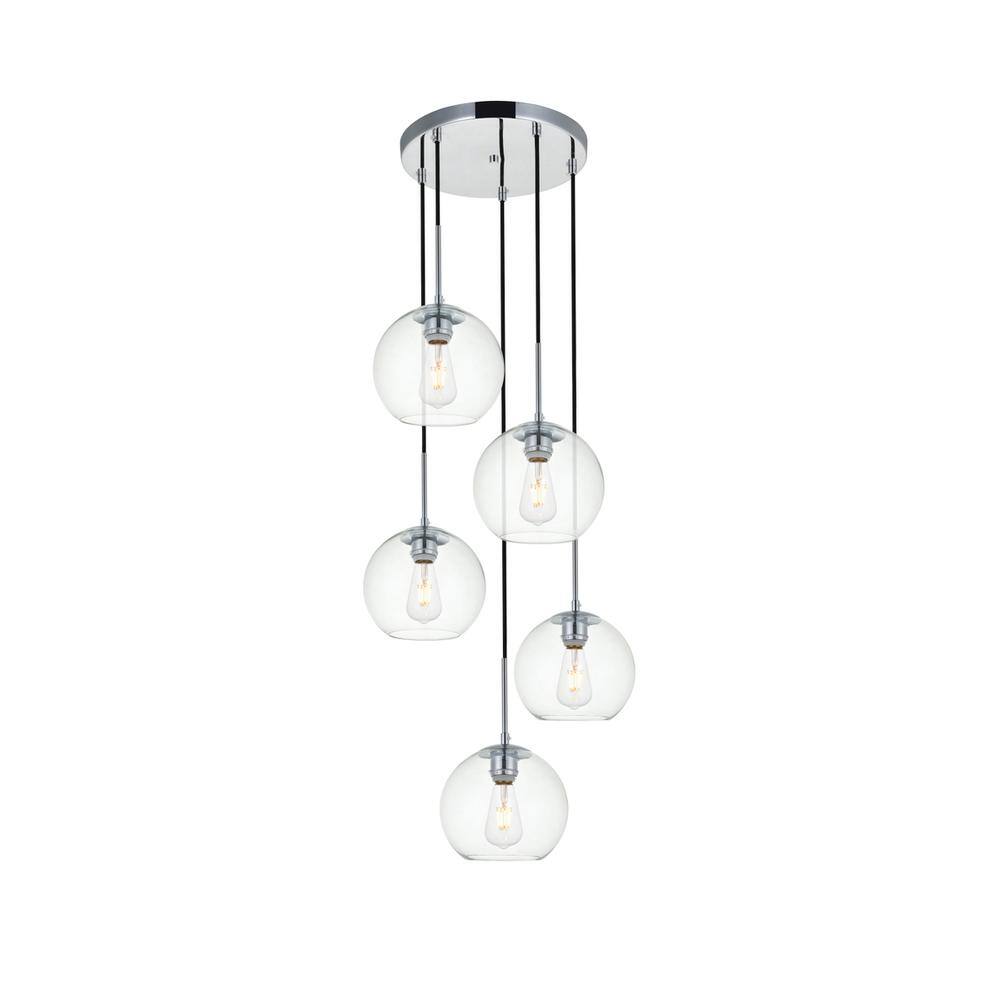 Alt View 2. Living District - Baxter 5 Lights Chrome Pendant With Clear Glass - Chrome And Clear.