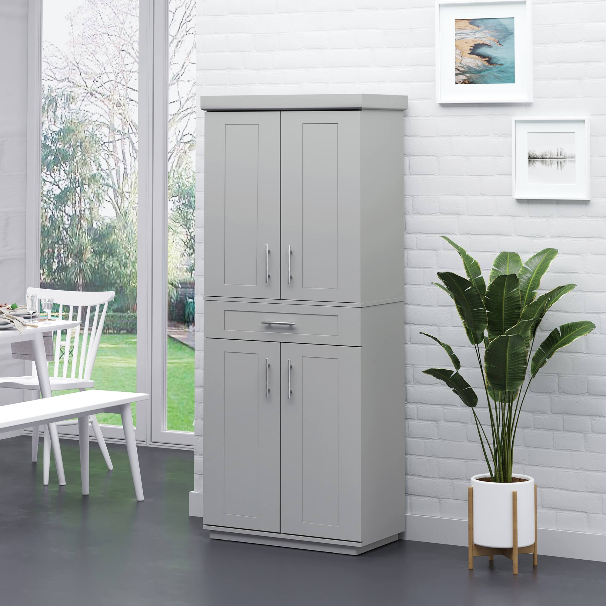 Alt View 1. Homcom - 72" Kitchen Pantry Cabinet, Freestanding Tall Storage Cabinet with 4 Doors, Drawer and 3 Adjustable Shelves - Grey.
