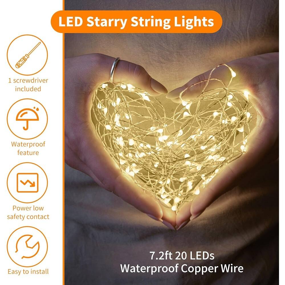 LED Starry String Lights

- 1 screwdriver included
- Waterproof feature
- Power low safety contact
- Easy to install

7.2ft 20 LEDs Waterproof Copper Wire