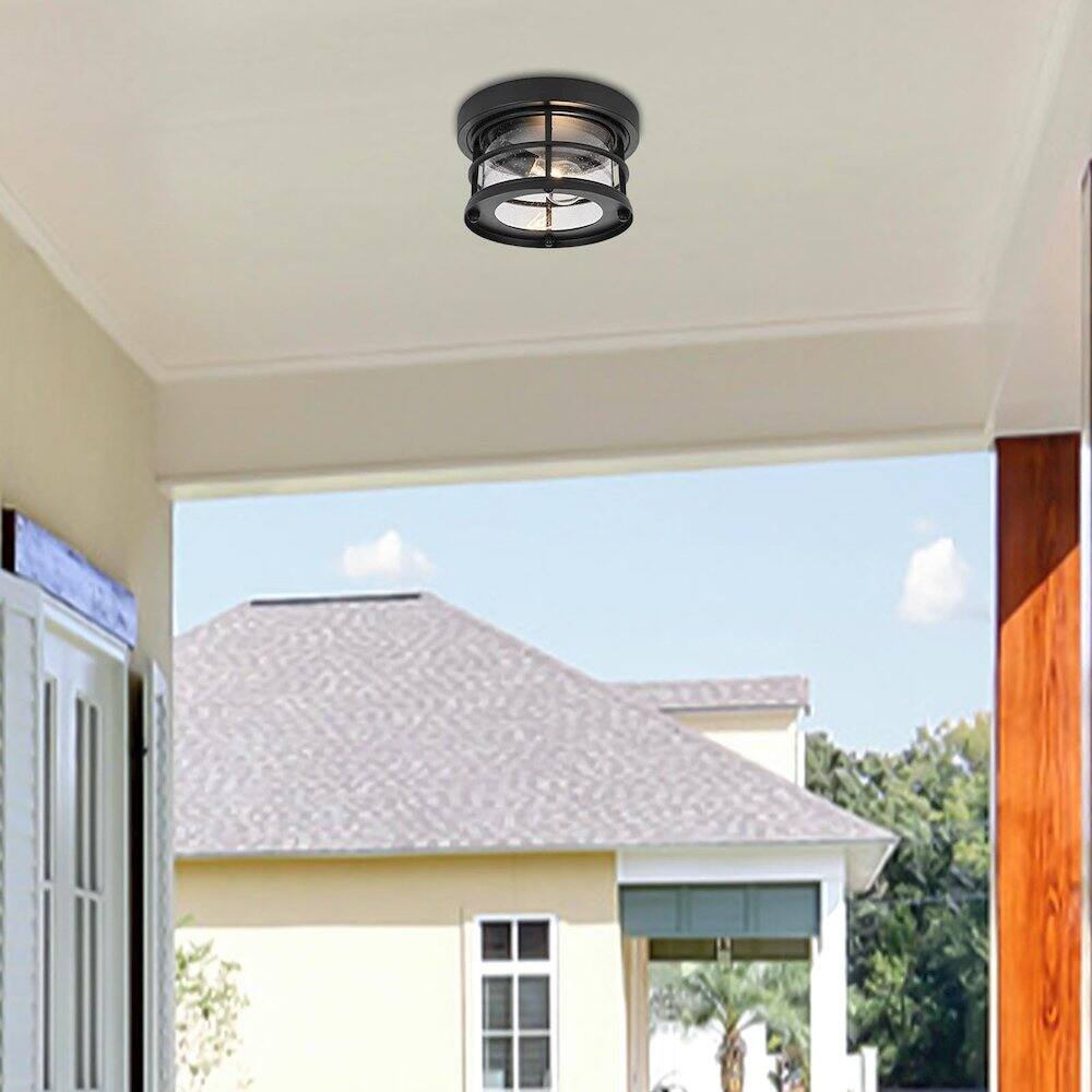 Alt View 4. Elegant Lighting - Carla 10 inch Outdoor Flush Mount Ceiling Light in Black - Black And Clear.