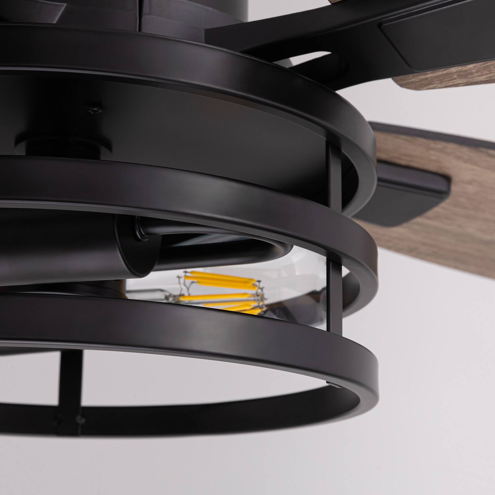 Alt View 8. Siljoy - Siljoy 46 Inch Flush Mount Black Ceiling Fans with Lights and Remote Industrial Retro Style for Bedroom Living Room - Black.