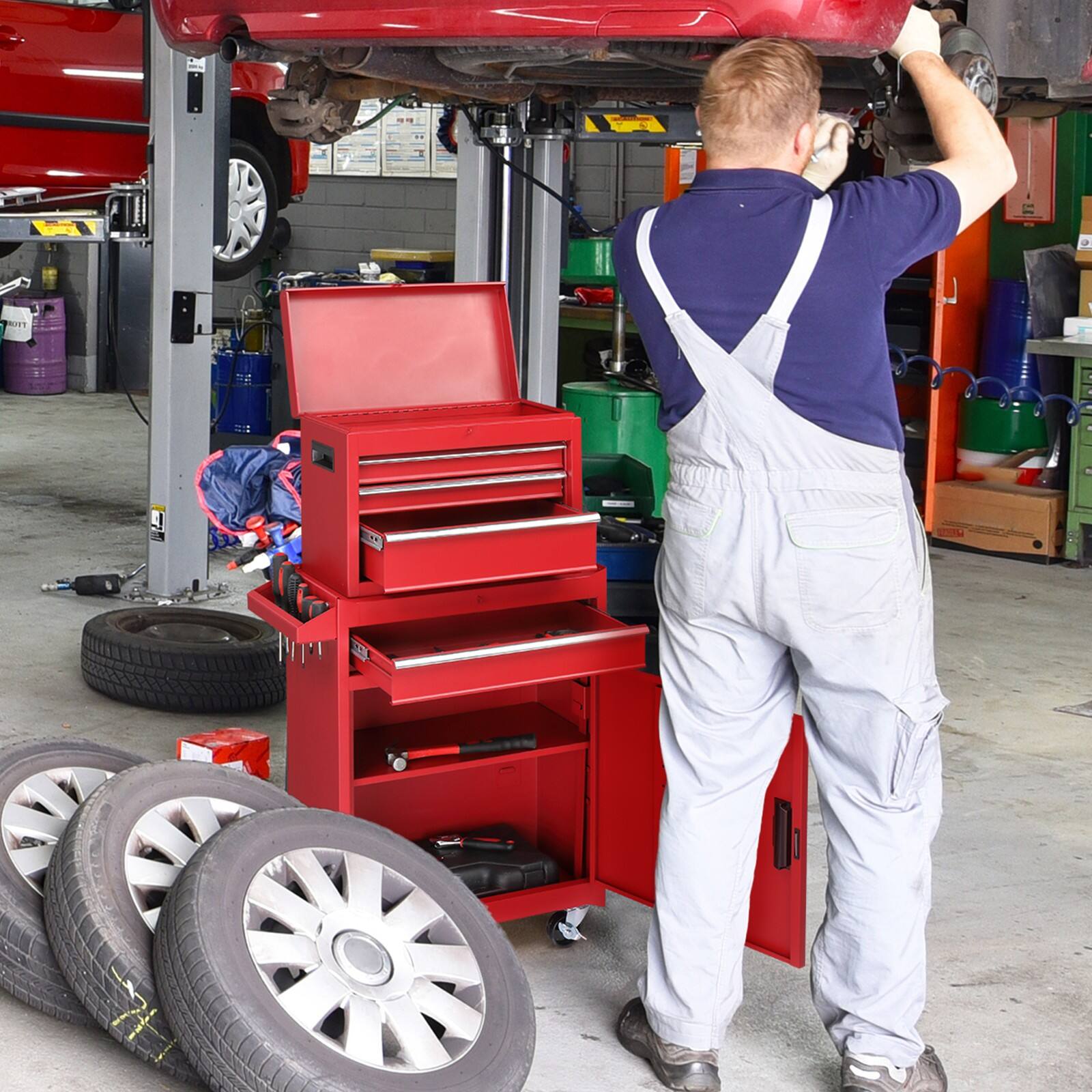 Angle. Winado - Rolling Tool Chest Mechanic Tool Organizer for Garage with Adjustable Shelf Red - Red.