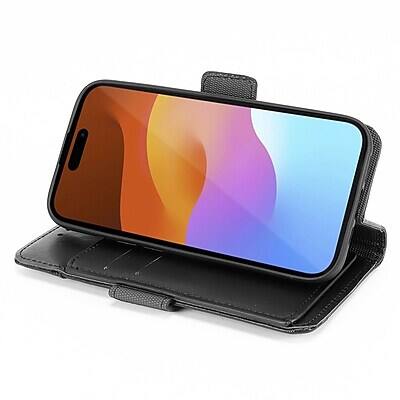 Alt View 2. SaharaCase - SaharaCase Genuine Leather Wallet Case, Tempered Glass Screen, Camera Protector for iPhone 15 Pro Max - Black.