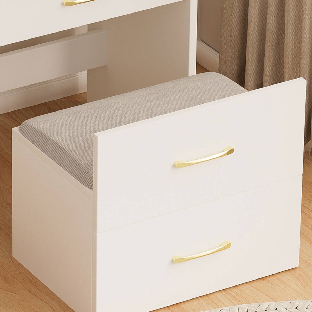 Alt View 2. Loheer - Loheer White Makeup Vanity Desk with Flip Top Mirror and Glass Desktop - White.