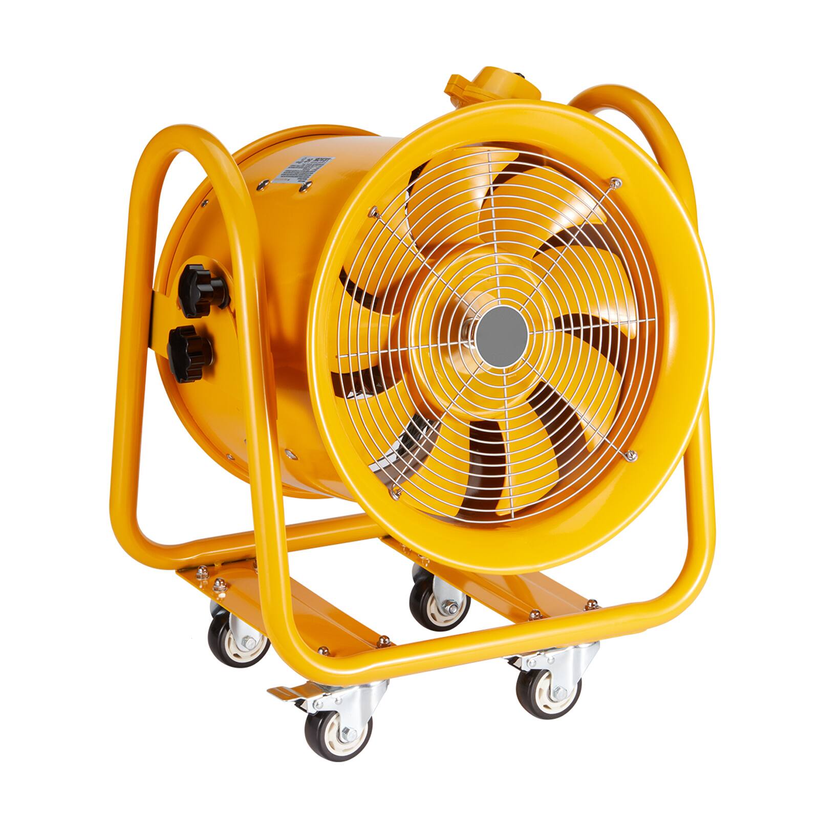 Front. VEVOR - Portable Ventilator, 16" Heavy Duty Cylinder Fan, 1100W Strong Shop Exhaust Fan 4240CFM, 16.4ft Power Cord - Yellow.