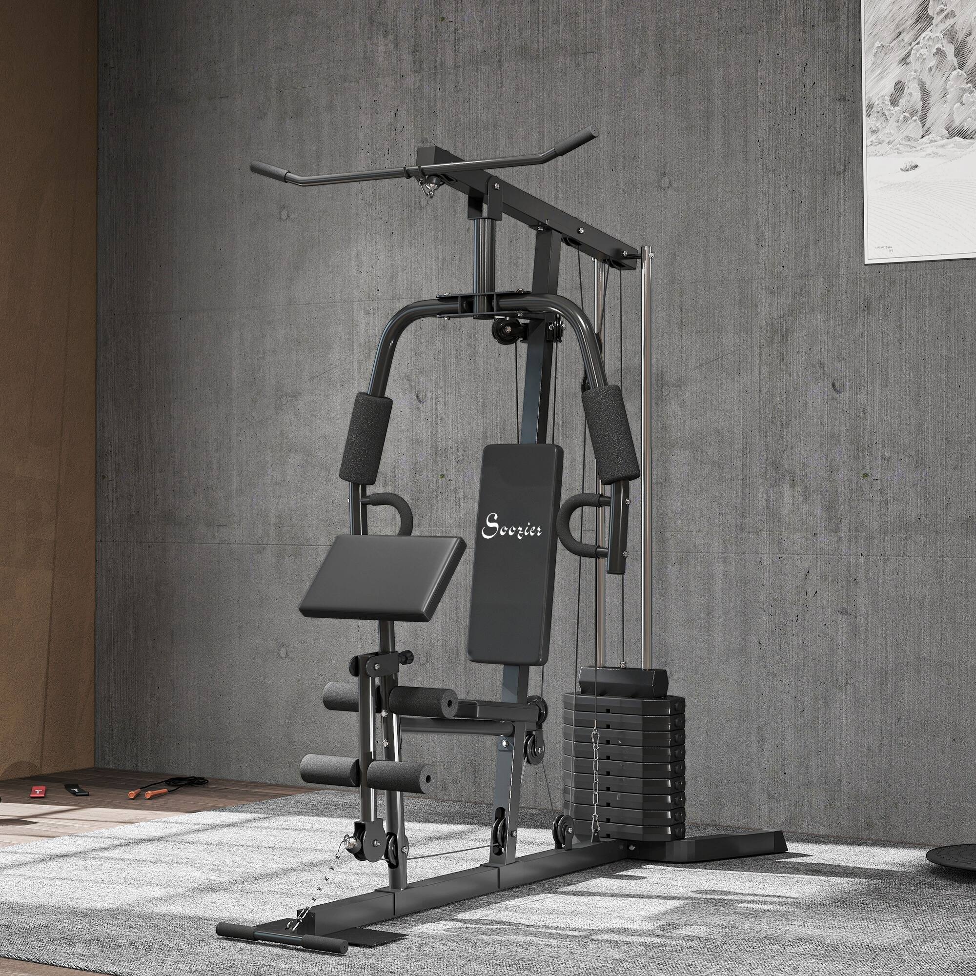 Alt View 7. Soozier - Home Gym System, Multifunction Workout Station with 100Lbs Weight Stack, 100Lbs Resistance - Black.