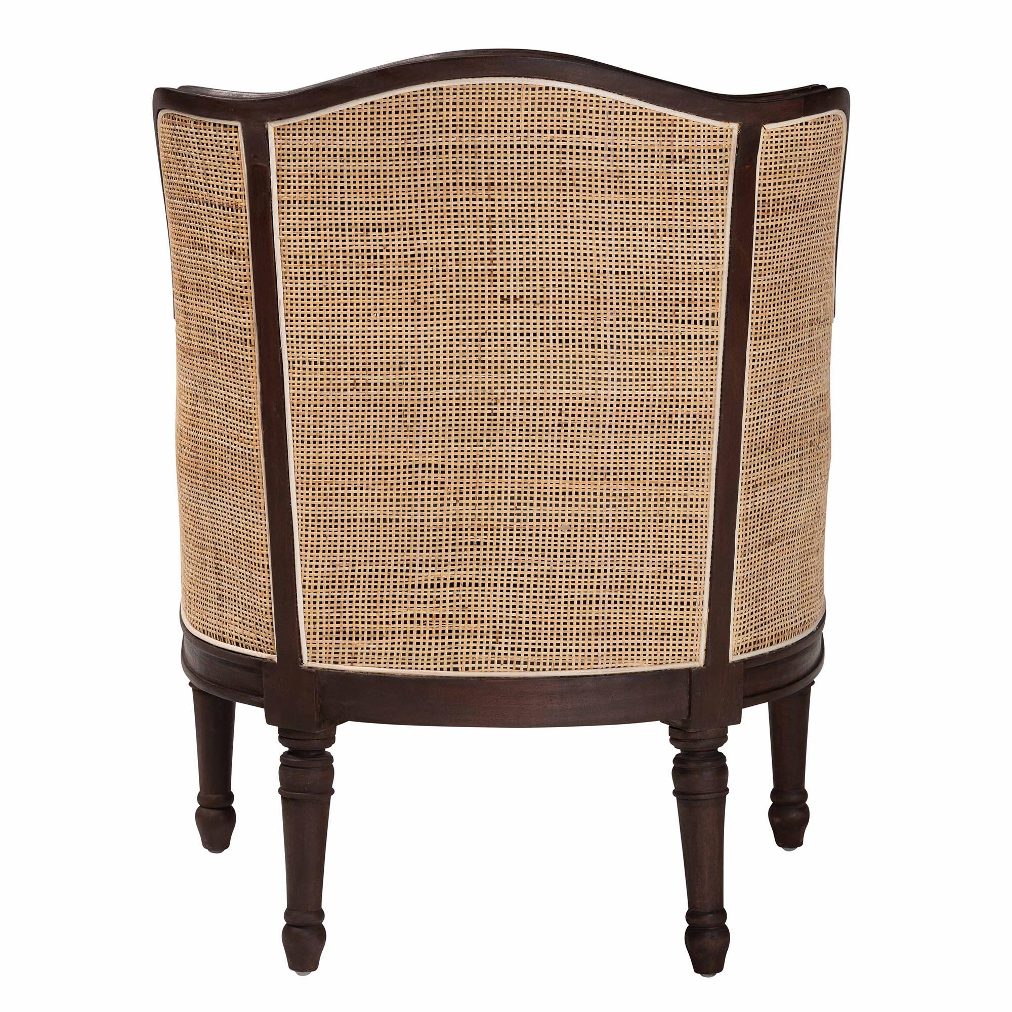 Back. bali & pari - Ornella Traditional French Fabric and Dark Finished Wood Accent Chair - Beige/Dark Brown.