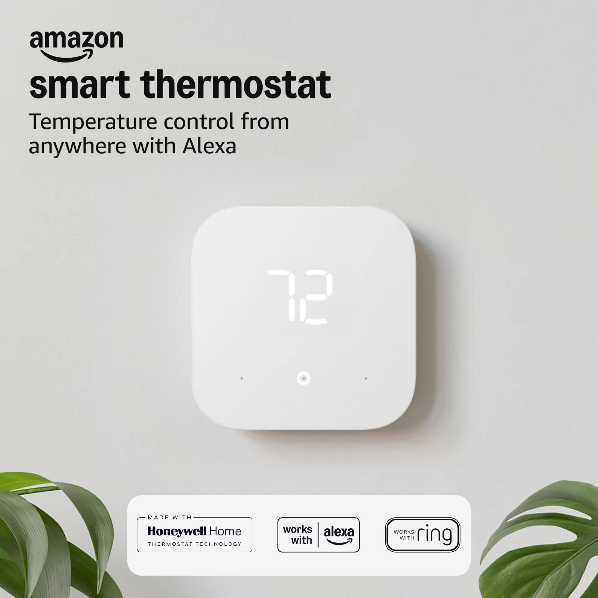 amazon smart thermostat  
Temperature control from anywhere with Alexa  

MADE WITH Honeywell Home THERMOSTAT TECHNOLOGY  
works with Alexa  
WORKS WITH ring