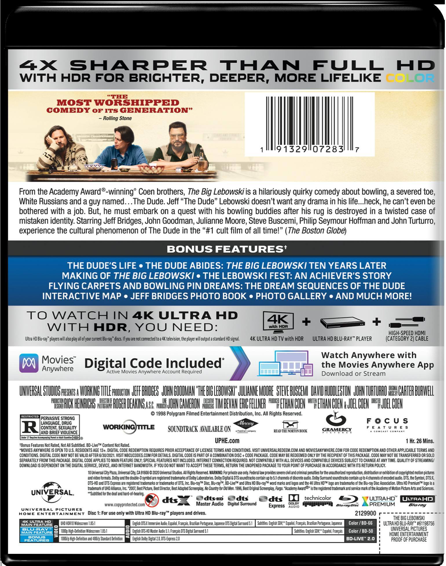 Angle. The Big Lebowski (20th Anniversary 4K Ultra HD + Digital) [UHD].