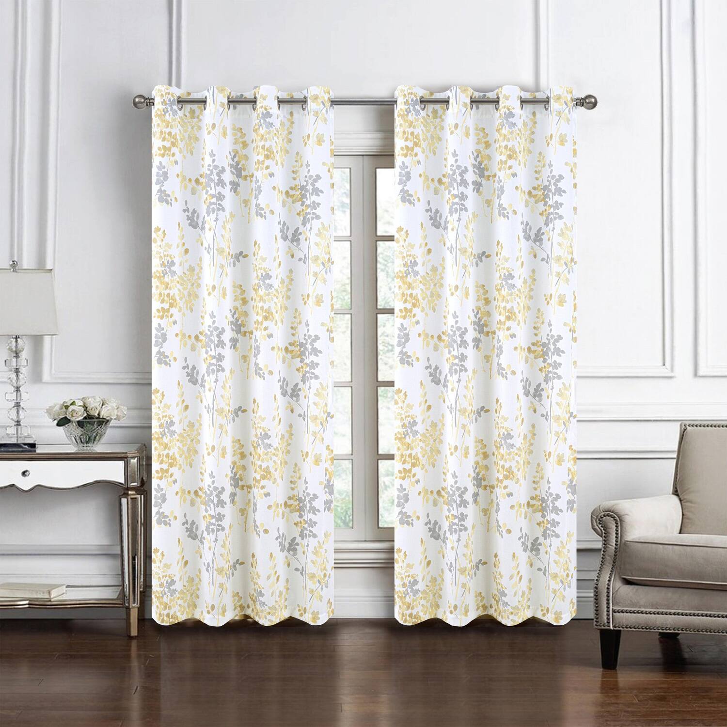 Angle. Olivia Gray - Olivia Gray 100% Polyester 140 GSM Aiden Printed Textured Grommet Curtain Panel 54" x 84" Yellow - Yellow.