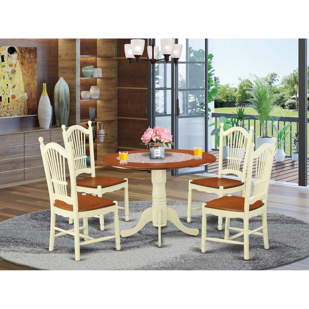 Back. East West Furniture - 5 Pc Kitchen nook Dining set - Kitchen dinette Table and 4 Kitchen Chairs - Buttermilk & Cherry.