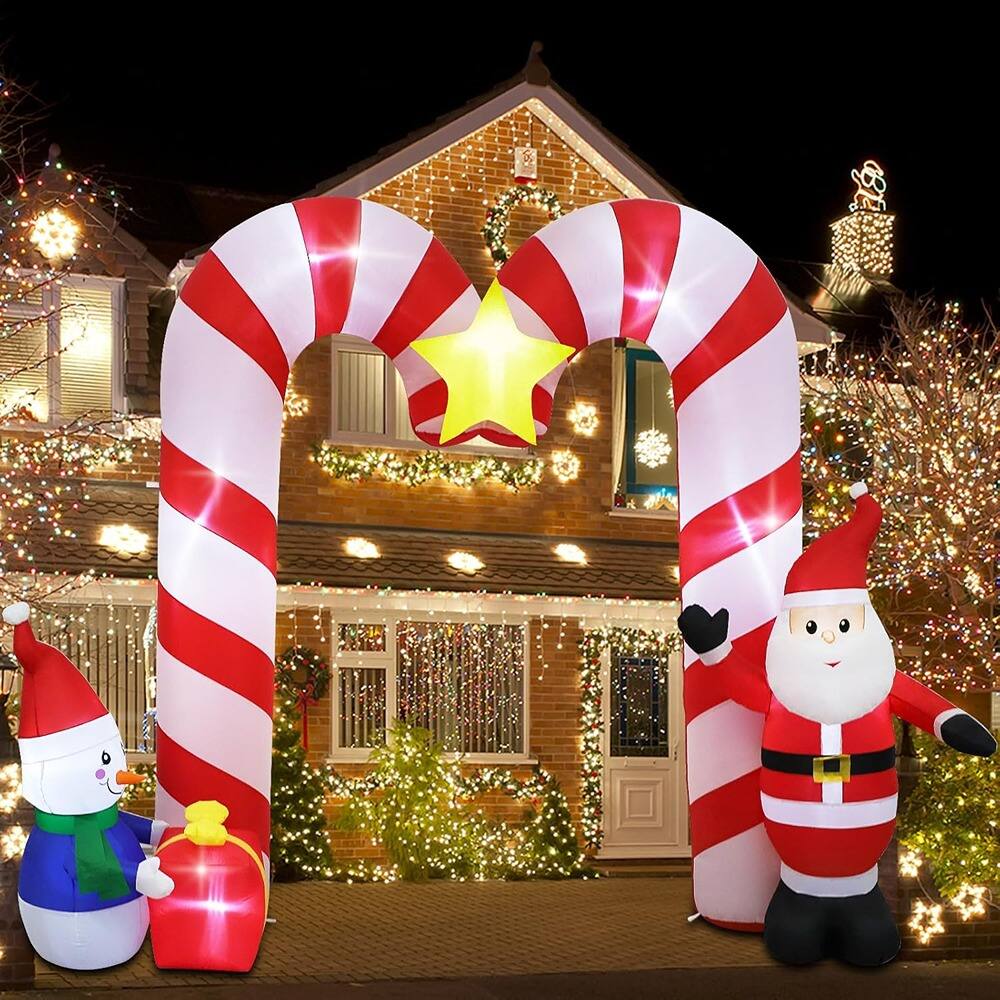 Front. PARKER SLATER - 10ft Inflatable Candy Cane Arch – LED Lights, Outdoor Christmas & Holiday Decoration - Red White.