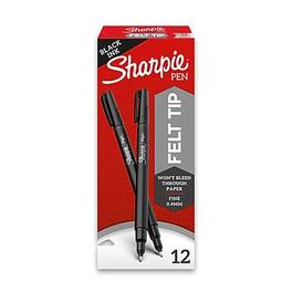 Sharpie - Felt Pens, Fine Point, 0.4mm, Dozen - Black Ink