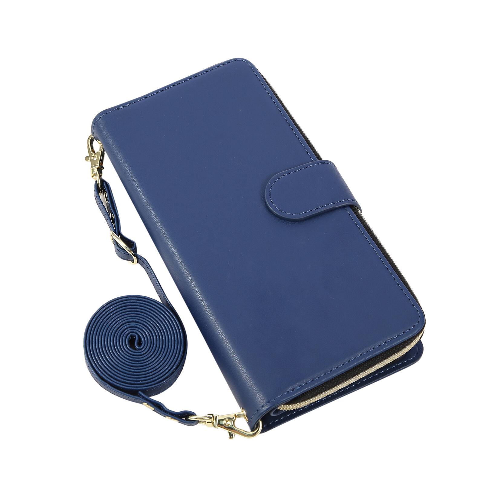 Alt View 3. Dteck - Crossbody Wallet Case for Apple iPhone 17 Pro Max, Shockproof Zipper Pocket PU Leather Folio Cover with 9 Card Slots - Blue.