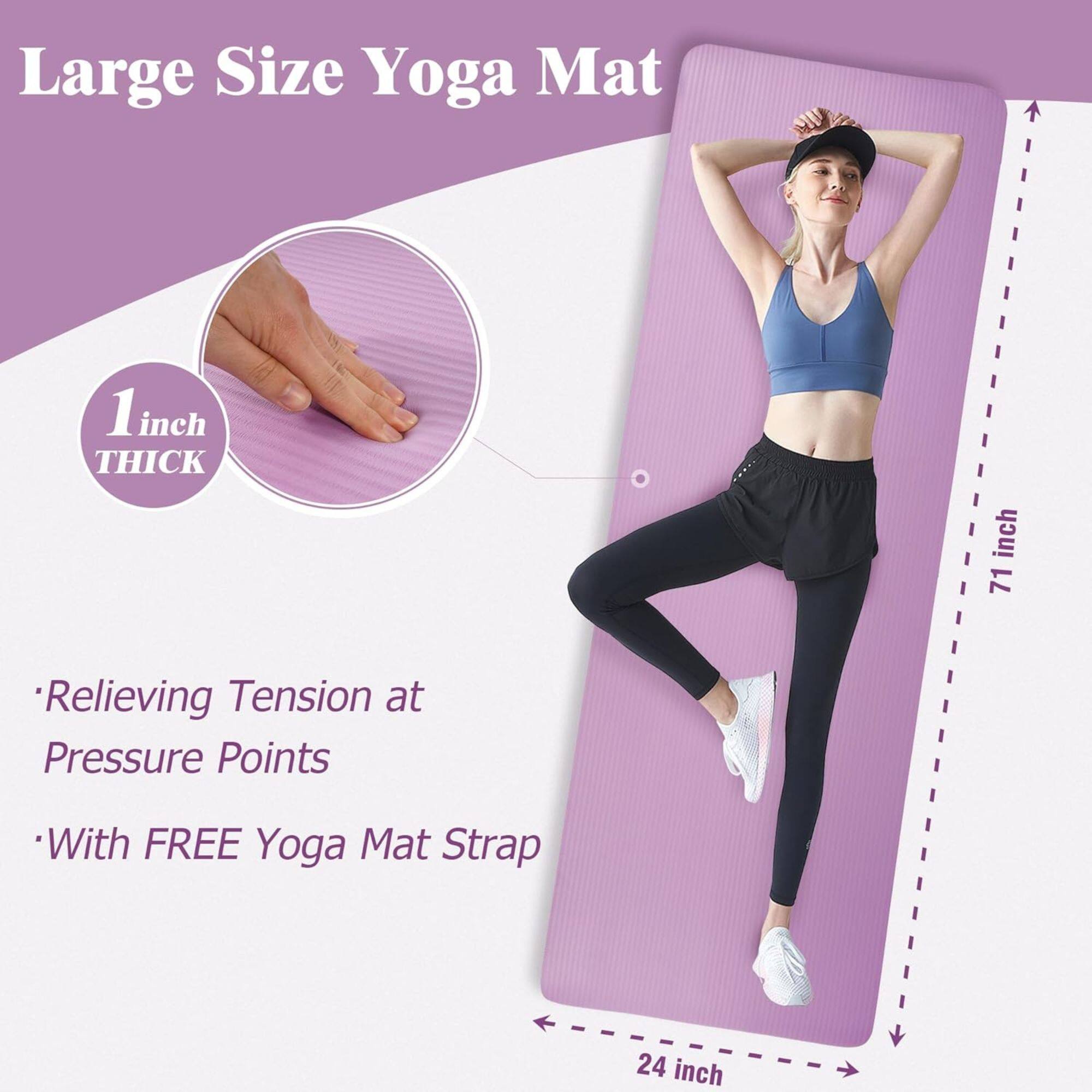 Large Size Yoga Mat 1 inch THICK 71 inch Relieving Tension at Pressure Points With FREE Yoga Mat Strap 24 inch